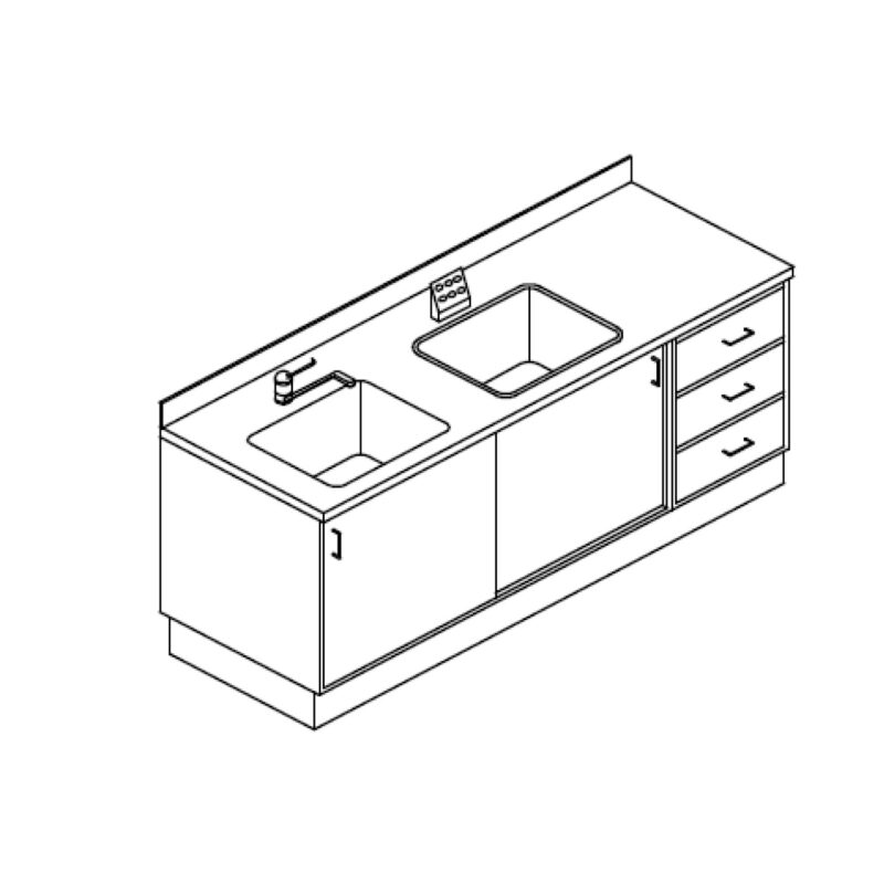 GB Medicali -Banco lavaggio - lavello e cassettiera